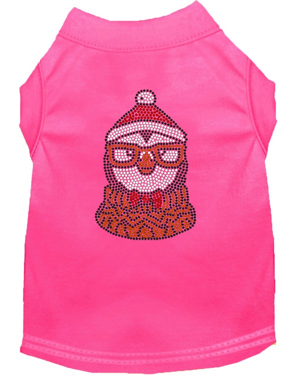 Hipster Penguin Rhinestone Dog Shirt Bright Pink Med